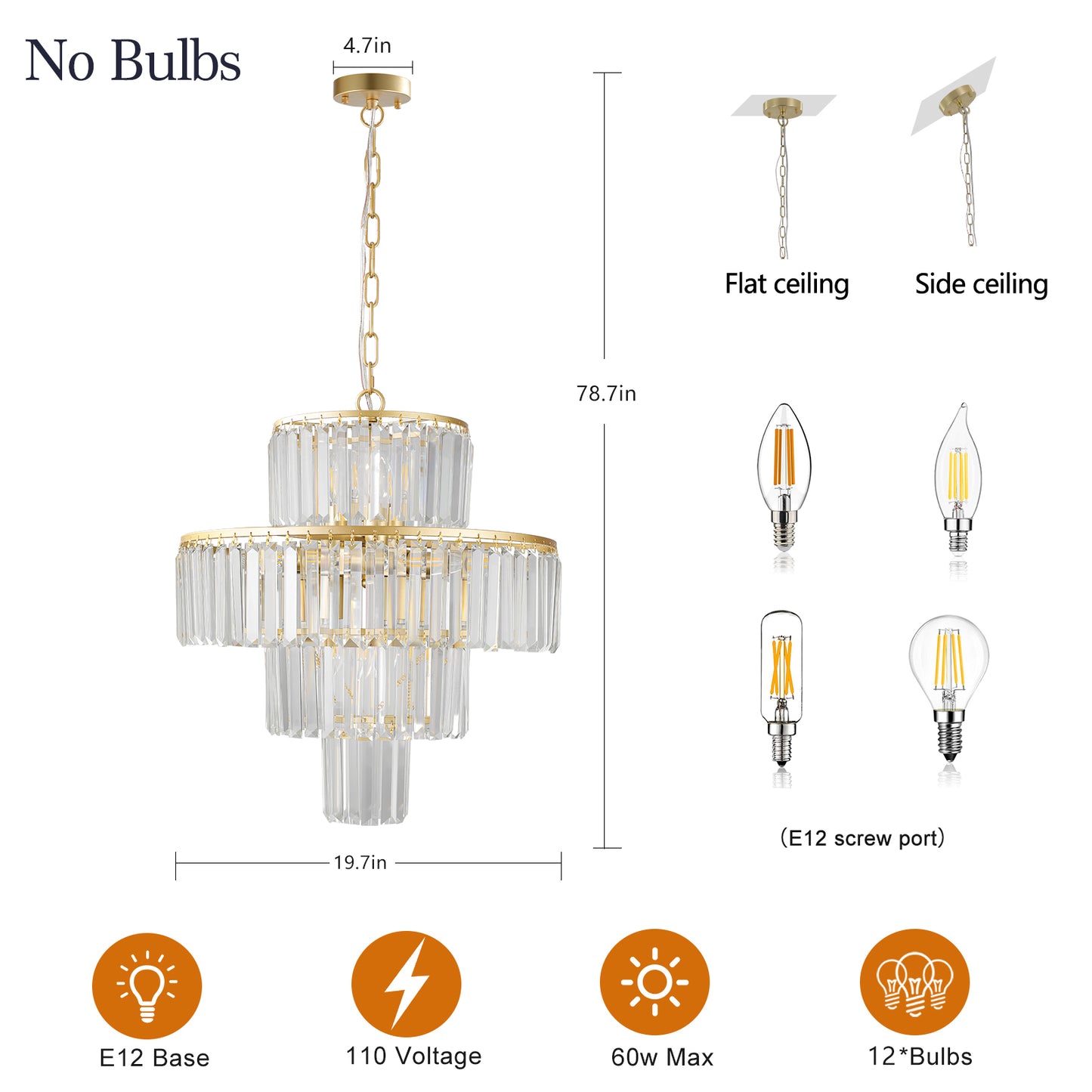 Elegant 20-Inch Crystal Chandelier - Gold 4-Tier Pendant Light