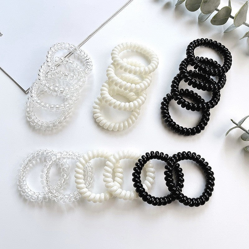 Elastic Telephone Cord Hair Tie for Women - Black, Transparent, White Set