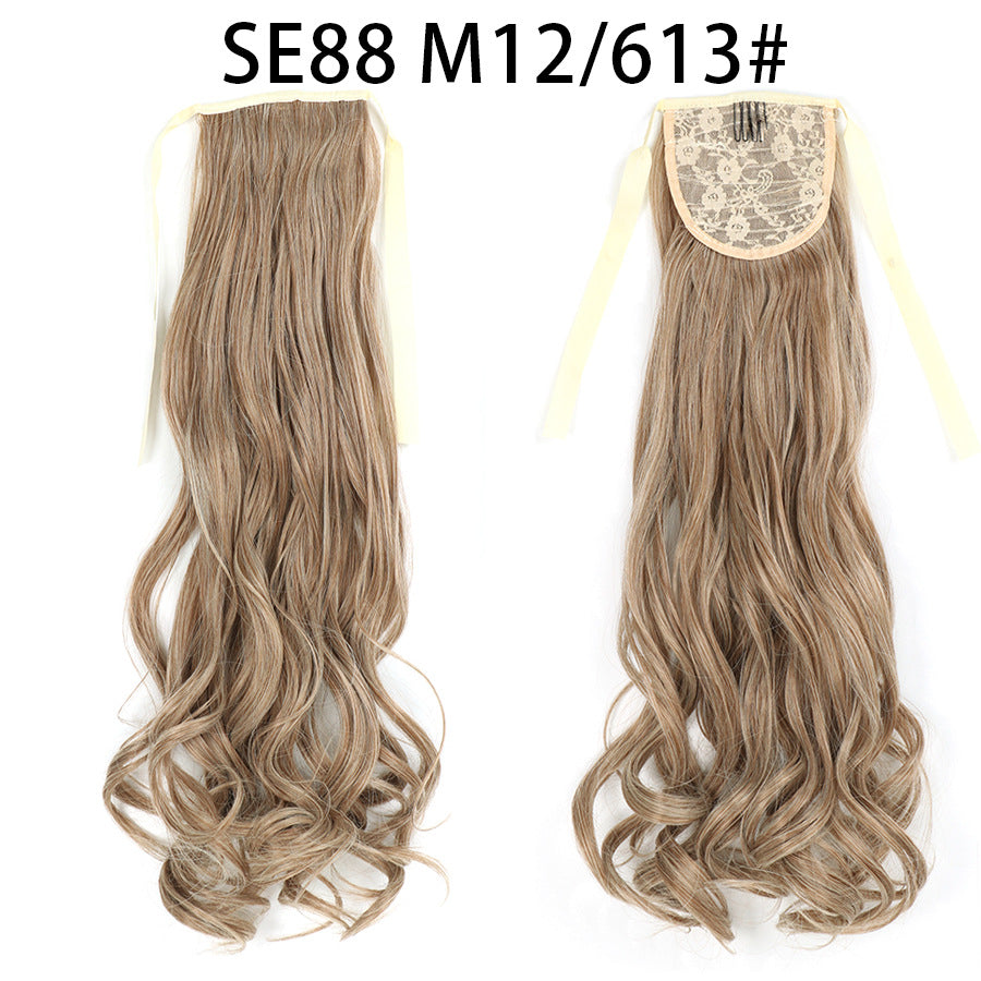 Long Chemical Fiber Wig with Bow Tie Strap - High Temp Silk Hair Extension