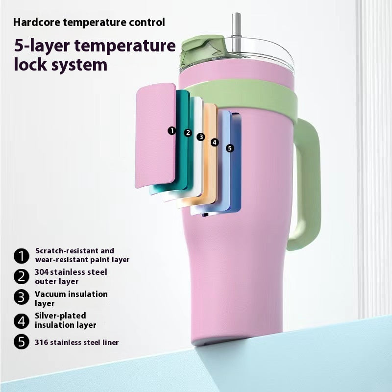 Large Capacity Stainless Steel Water Cup with Handle Strap 1L Insulated Drinkware