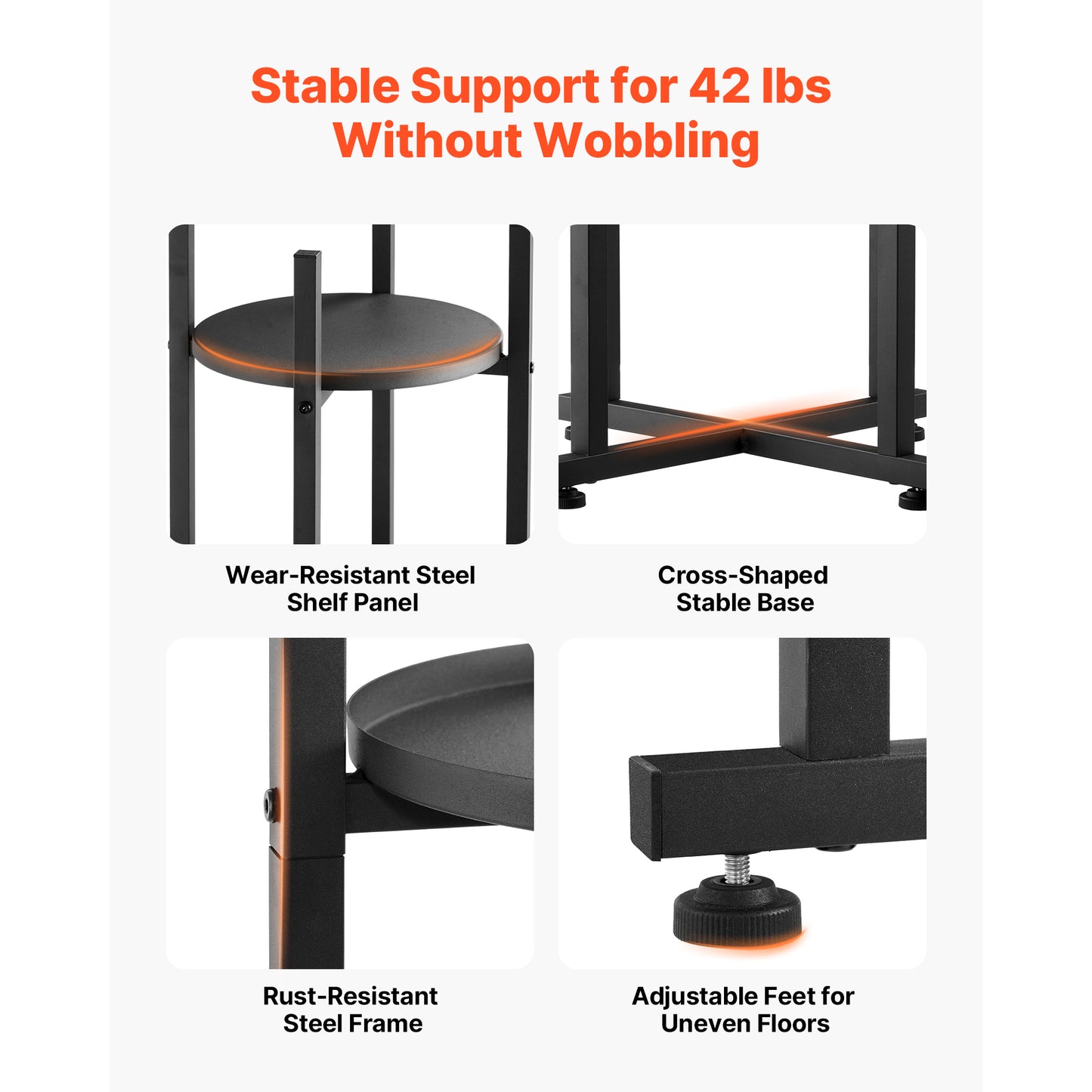 Heavy Duty Water Dispenser Stand with 2 Tiers, Detachable Shelf, Black