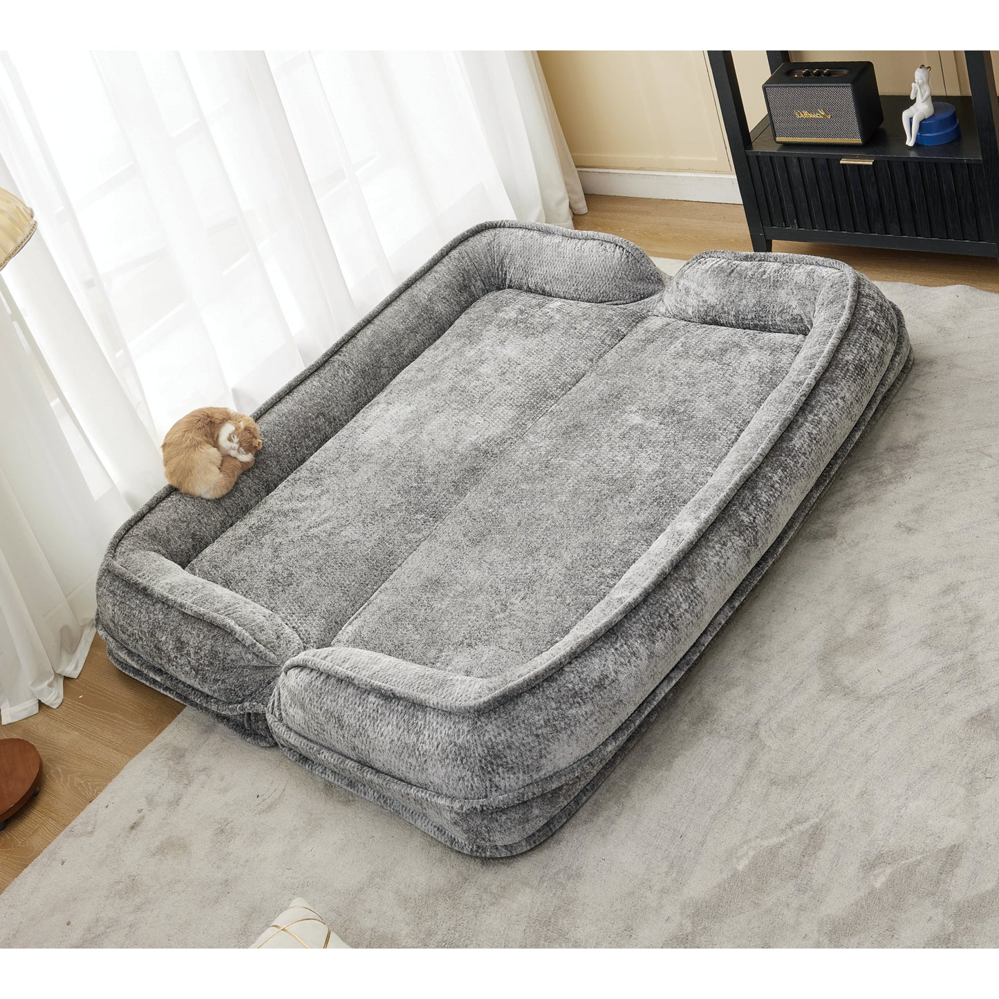 Extra Large Chenille Loveseat Sofa - Light Gray, 2-in-1 Dog Bed