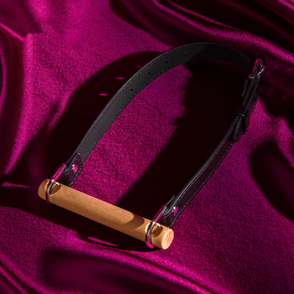 Wooden Mouth Stopper with Log Color Harness - Adult Wellness Accessory