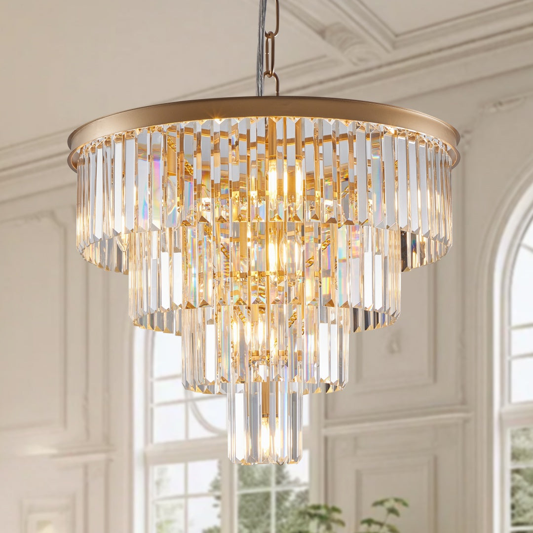 Elegant 4-Tier Golden Crystal Chandelier - 23.6x21.7 inch