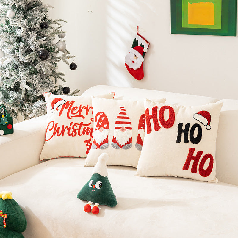 Christmas Embroidery Pillow Cover Holiday Home Decor 45x45cm