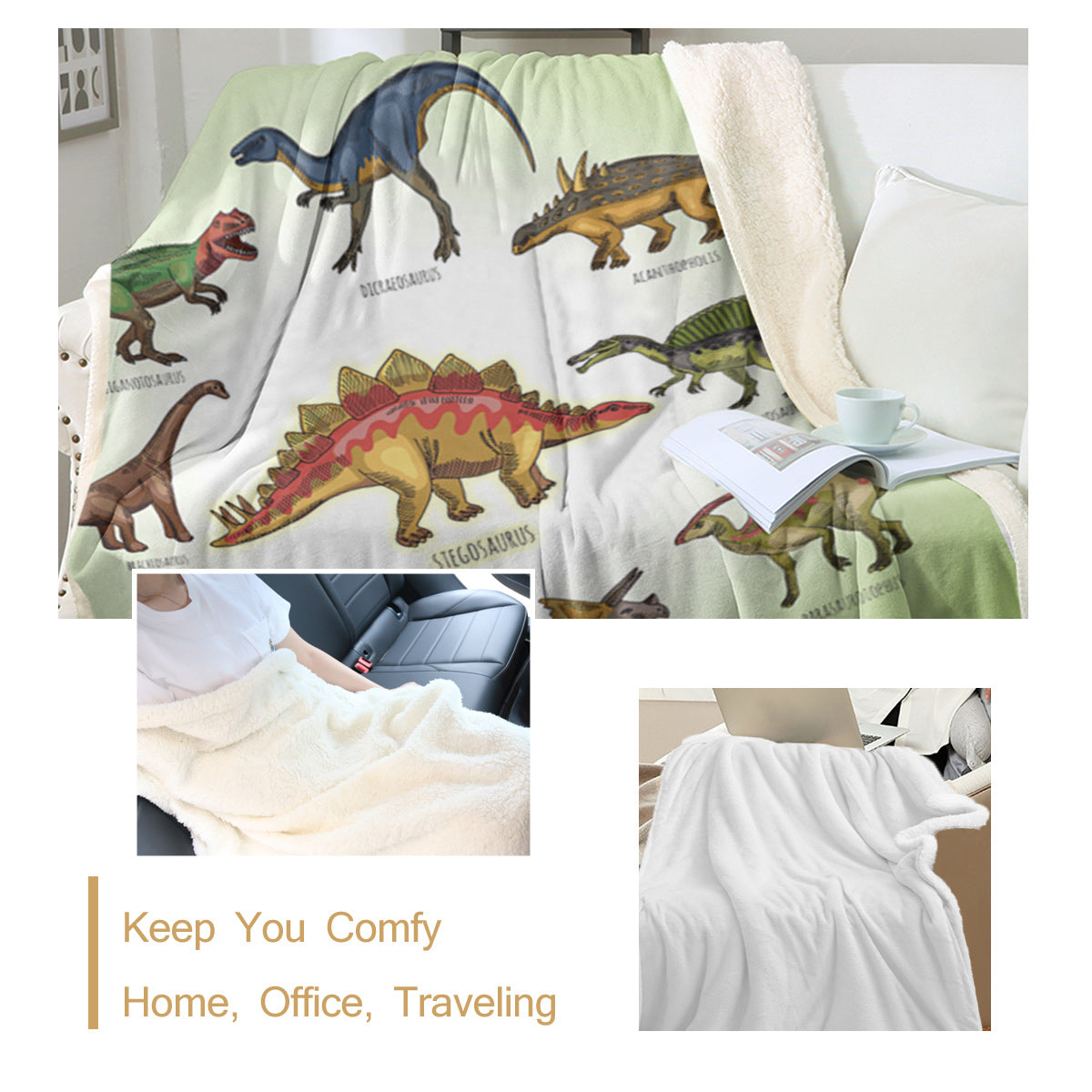 Dinosaur Family Sherpa Fleece Throw Blanket - 50x60 & 60x80
