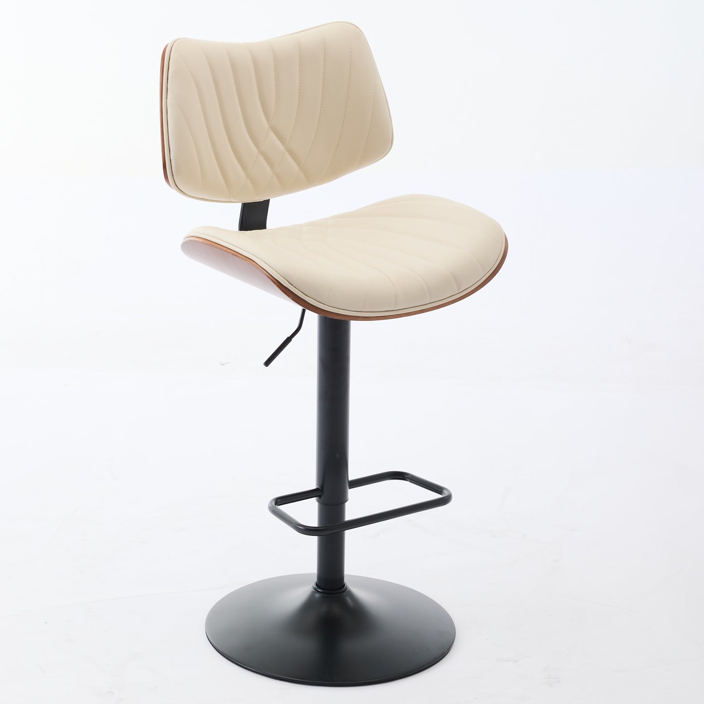 Beige Walnut Bentwood Bar Stool - Mid Century Modern Adjustable Height