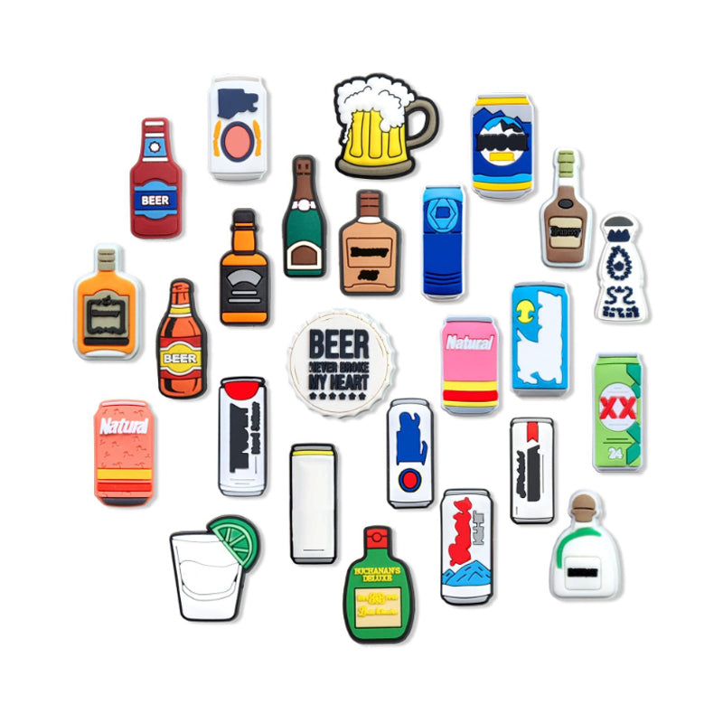 25 PVC Food & Drink Bottle Shoe Charms Set - Random Designs