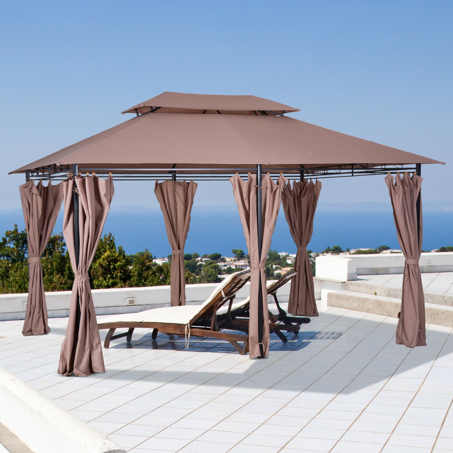 10x13 Outdoor Gazebo Canopy with Curtains and Vented Roof