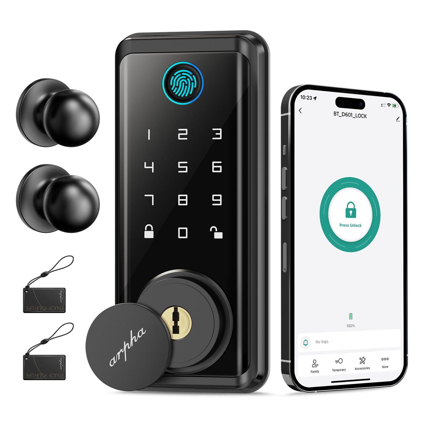Keyless Entry Door Lock with Handle, App Control Front Door Lock Set with Keypad and Auto Lock