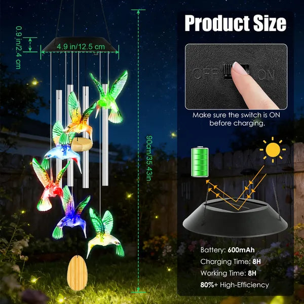 Solar Hummingbird Wind Chime with Color-Changing Lights - 2-Pack Options