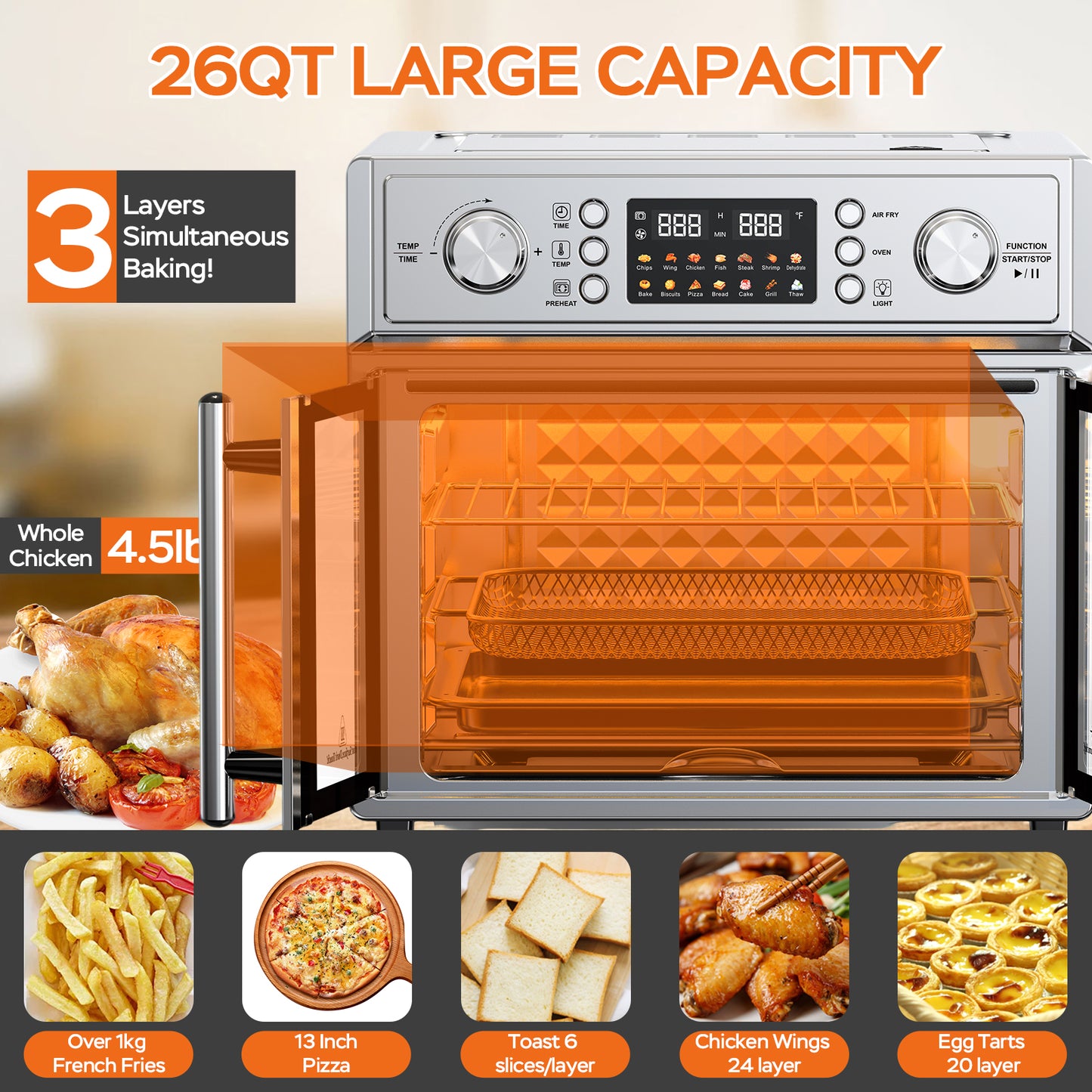 29.5QT Digital French Door Air Fryer Toaster Oven - 14 Presets, Stainless Steel