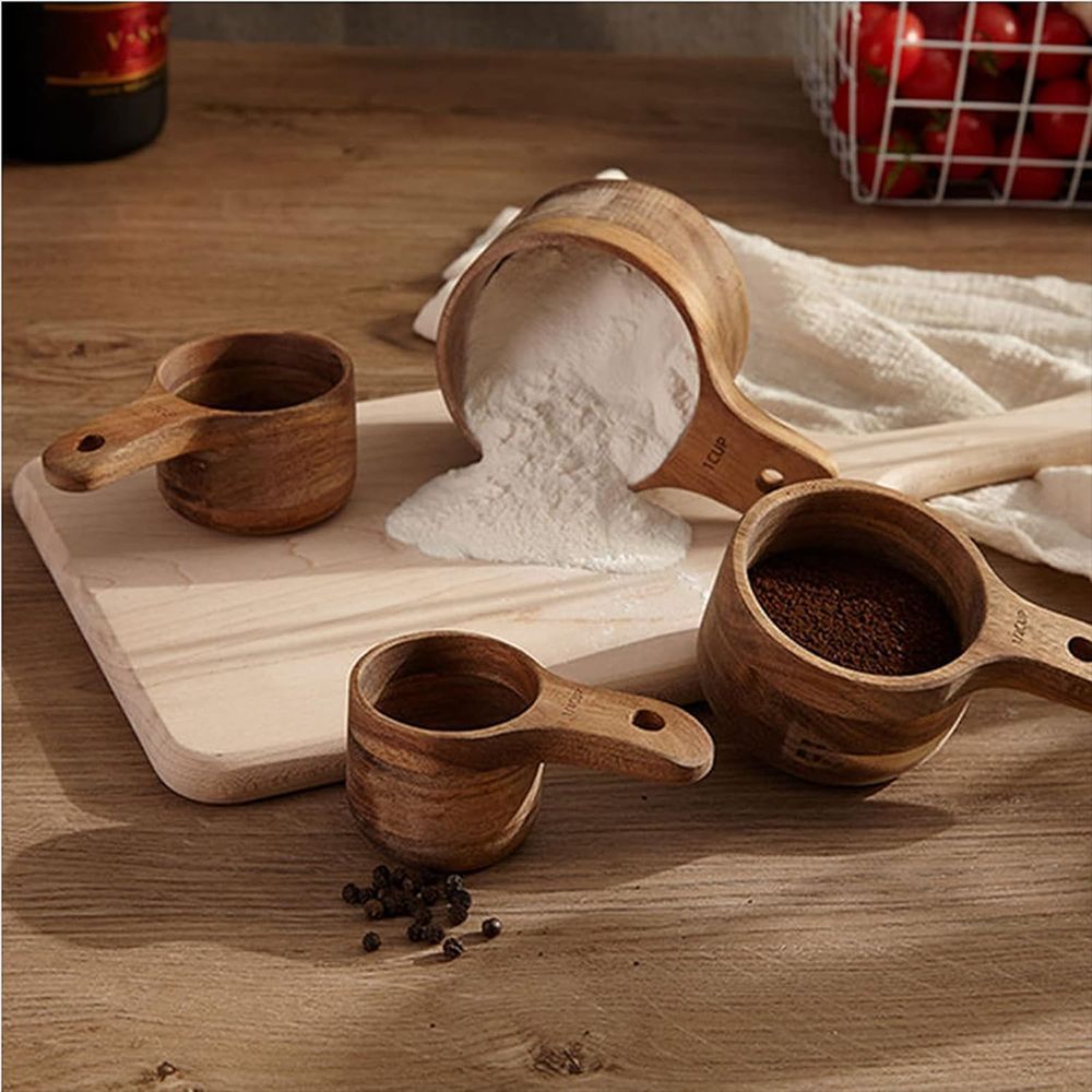 4-Piece Coffee & Baking Measuring Spoon Set - Acacia Wood