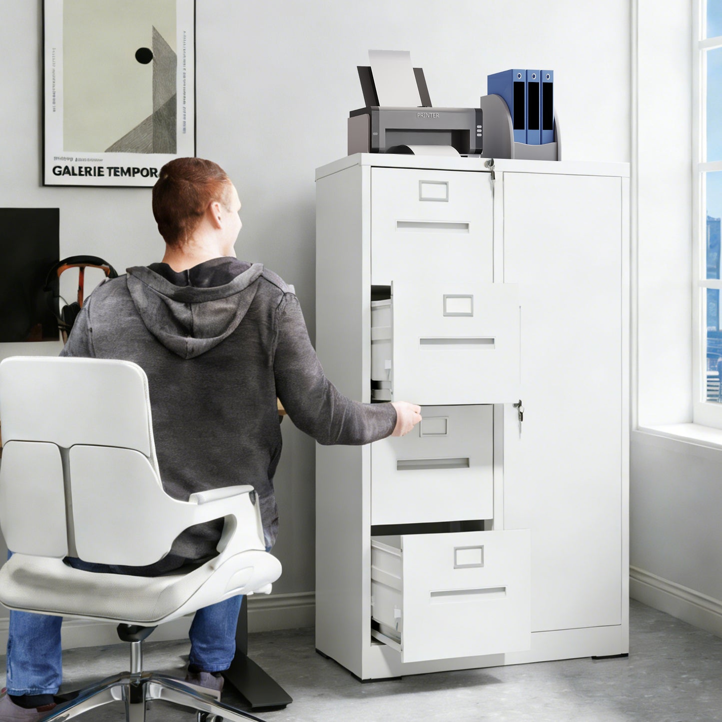 Metal Storage Vertical Filing Cabinet With Lock, Steel File Locker 4