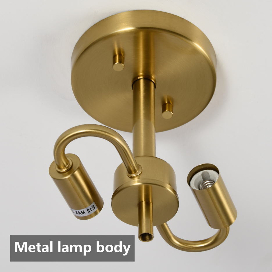 16.5 Inch Gold Semi Flush Mount Ceiling Light Modern Glass Fixture for Bedroom Bathroom Kitchen