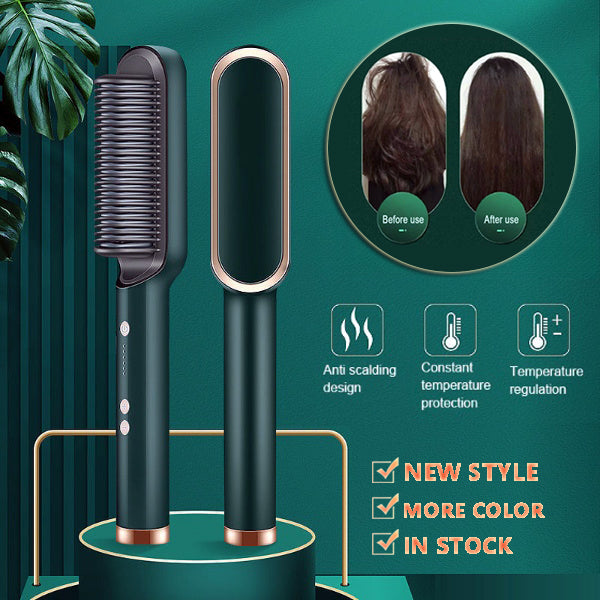 2-in-1 Hair Straightener Curling Iron Hot Comb with Negative Ions - Multi-Functional Electric Hair Styling Brush