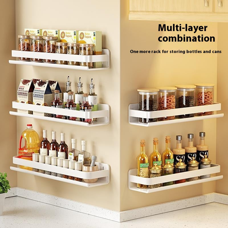 Milk White Kitchen Wall Rack - Multi-Purpose, Punch-Free Wall Shelf