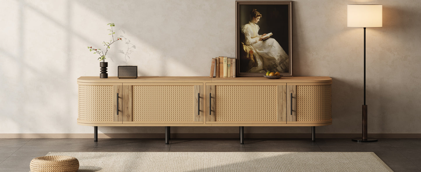 70-Inch Modern TV Stand with Rattan Doors for 80-Inch TVs