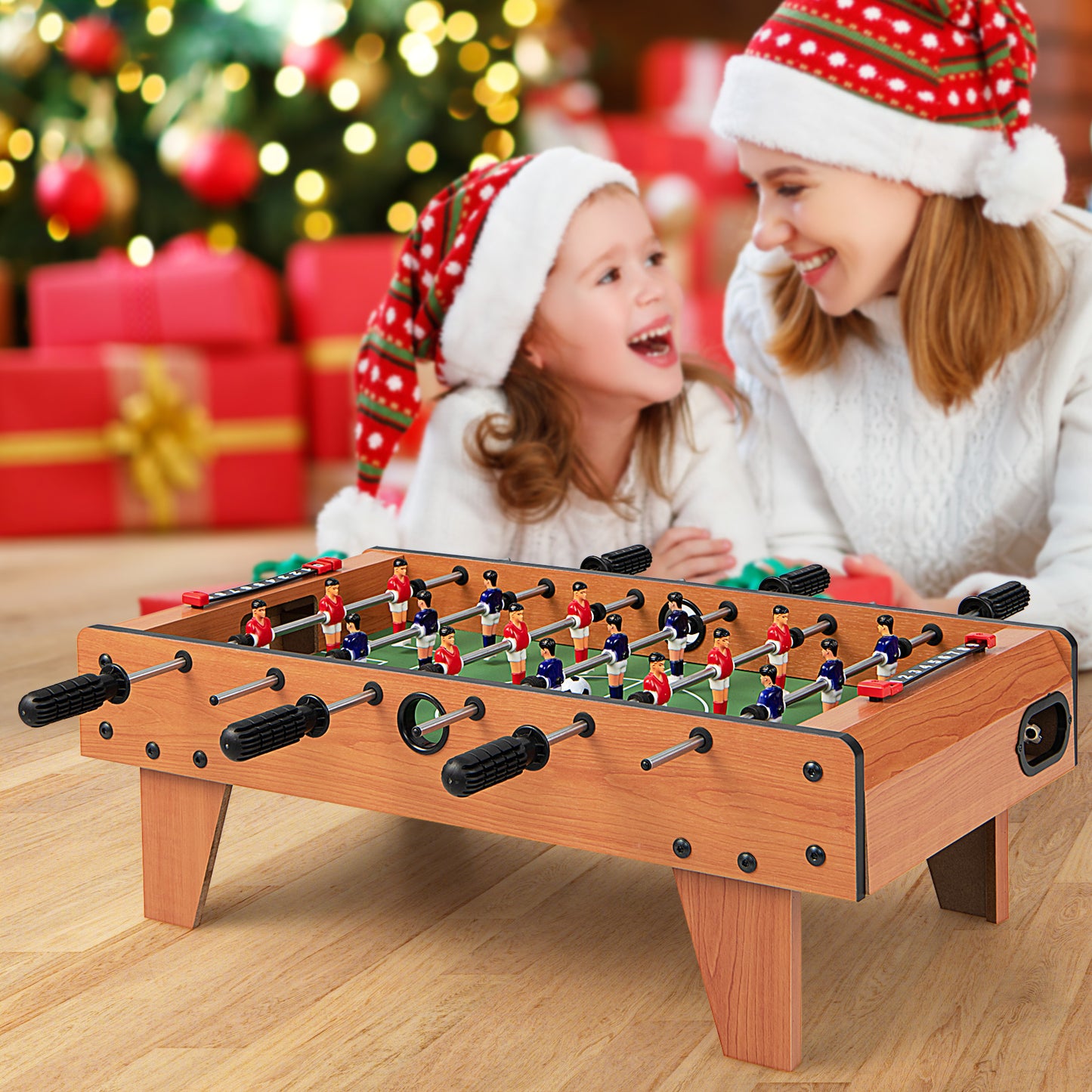 27 Inch Indoor Foosball Table with Legs - Solid Wood Construction