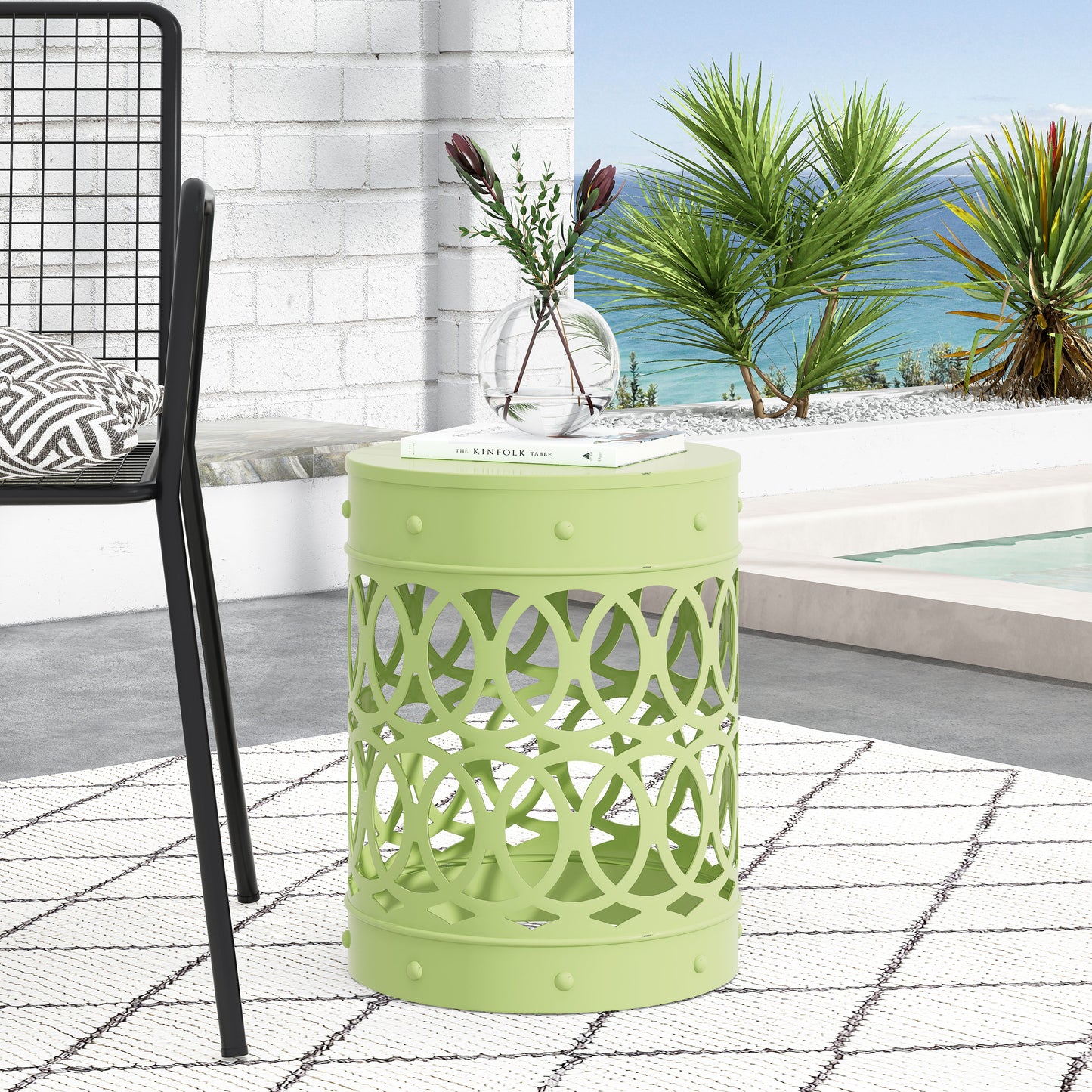 Large Green Outdoor Metal End Table - Durable Iron Design