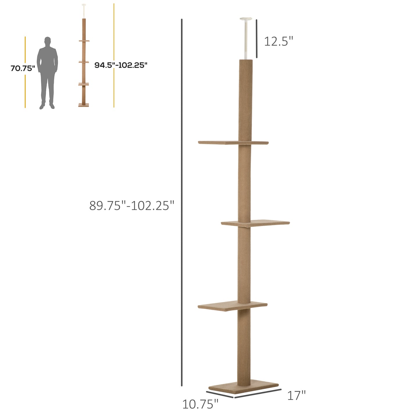 Floor-to-Ceiling Cat Tree Tower with Scratching Posts and Multiple Platforms