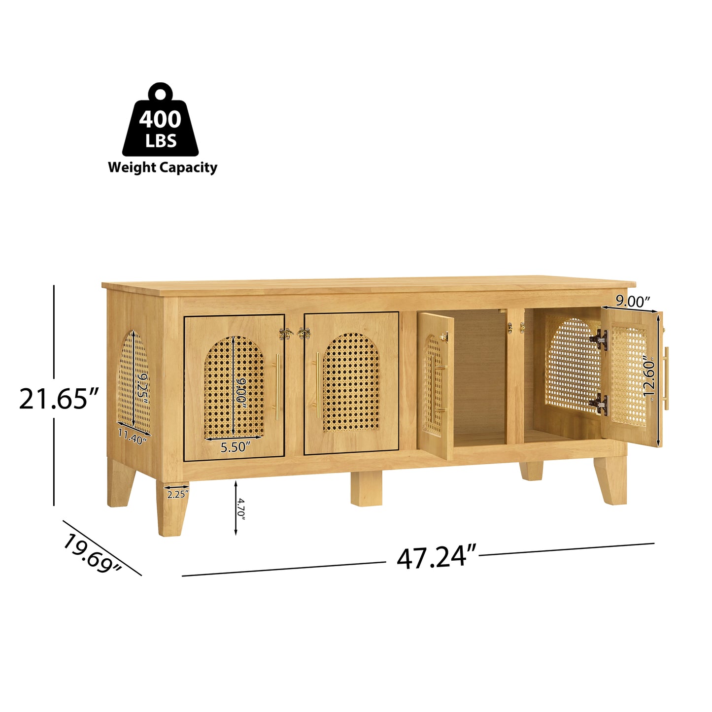 Lars Indoor Rattan Decorated Rubber Wood Dog Crate Cabinet -Stylish