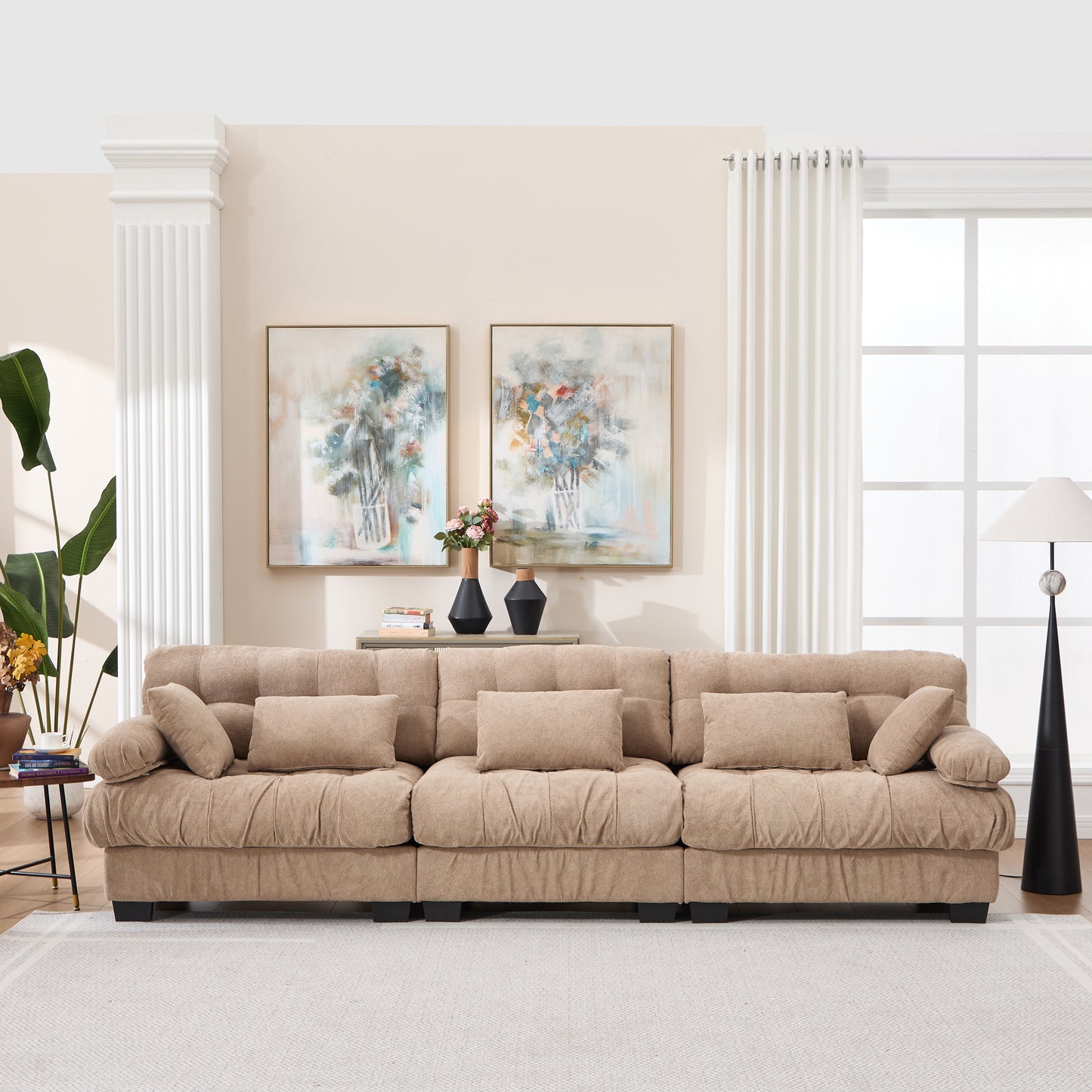 Modular Sectional Sofa - Light Brown Oversized Cloud Couch with 5 Pillows