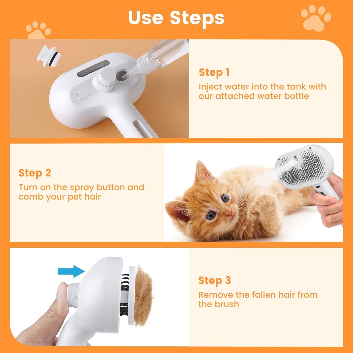Pet Steam Brush for Cats and Dogs - Hair Removal & Shedding Grooming Tool
