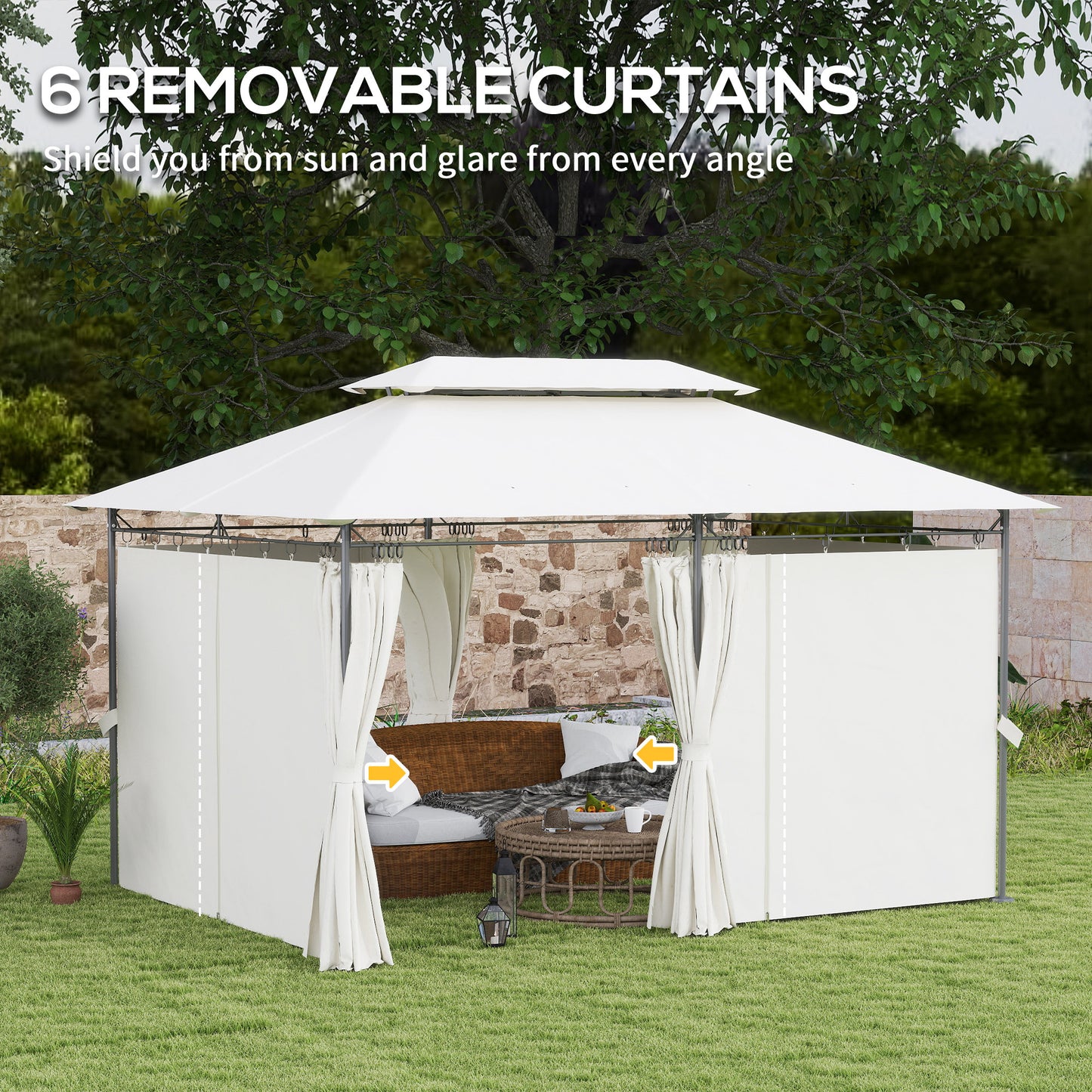 10x13 Outdoor Gazebo with Curtains - Cream White