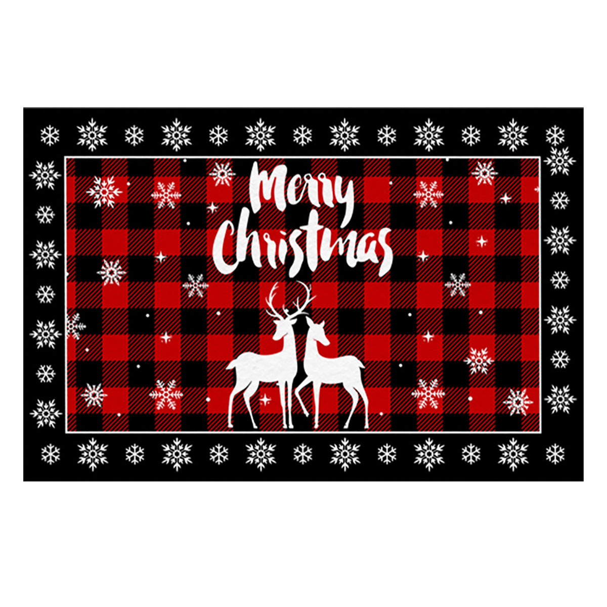 Christmas Non-slip Door Mat Black Red Plaid Decorative Carpet