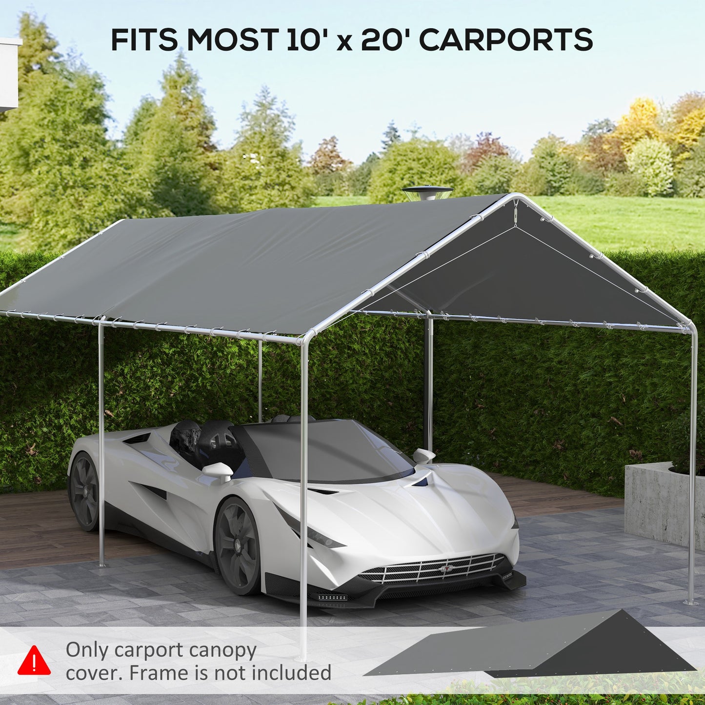10x20 ft UV Resistant Carport Canopy Replacement Cover - Dark Gray