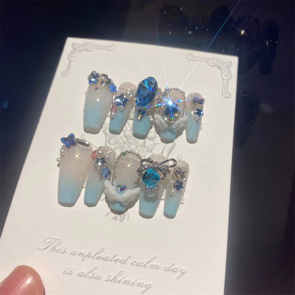 Sea Blue Dove Egg False Nail Stickers