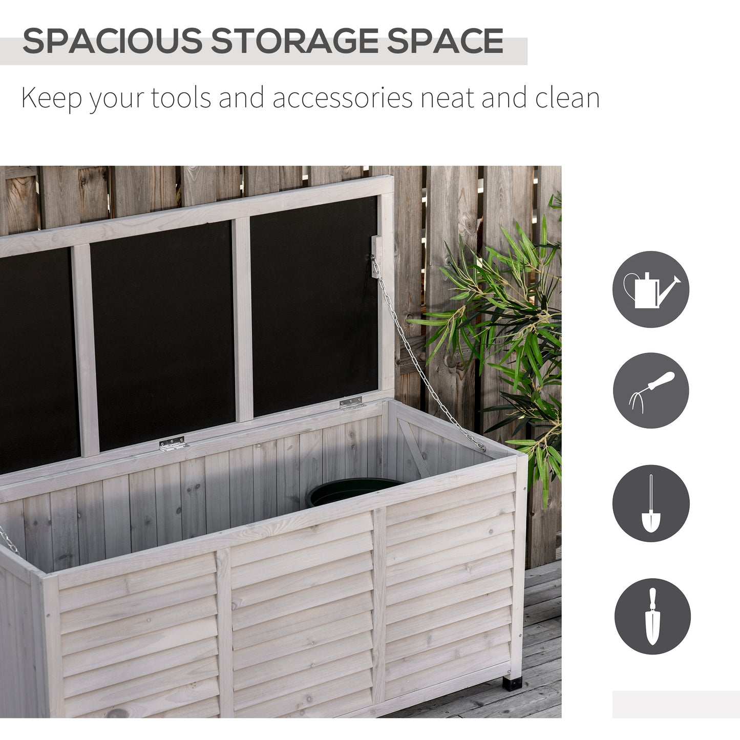 75 Gallon Wooden Deck Storage Box - Outdoor Weatherproof Garden Tool Chest