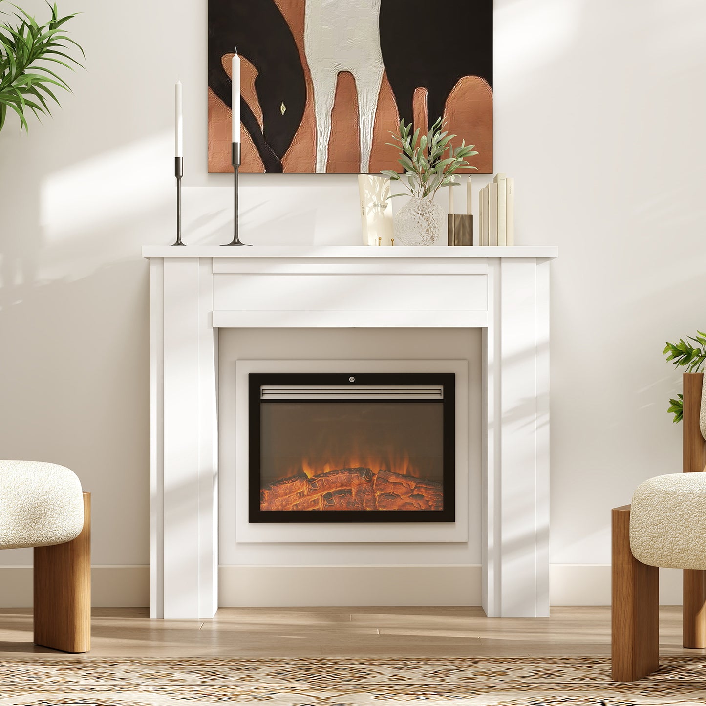 White Fireplace Mantel Surround with Leg for Electric Fireplaces 44.7" W