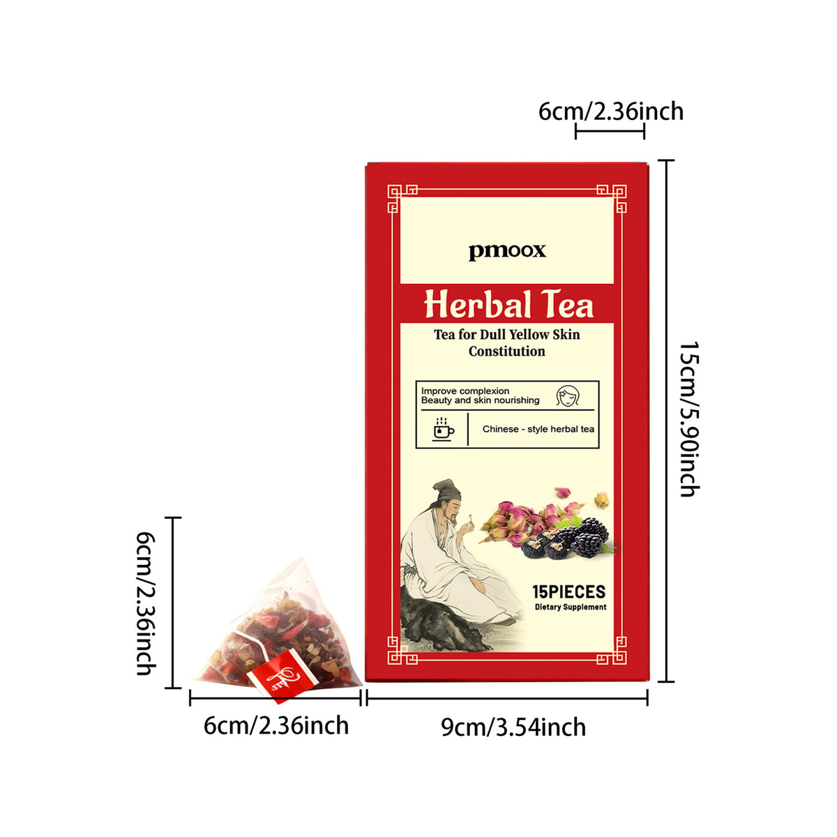 Herbal Color Conditioning Tea Bags - Black Mulberry & Rose, 15 Pieces