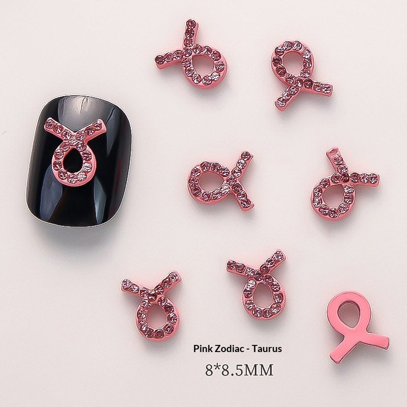 12-Piece Zodiac Sign Nail Art Decorations Set - Trendy 3D Nail Tips for Aries Leo Pisces