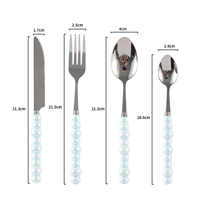 Ceramic Pearl Handle Cutlery Set - Spoon Fork Knife Household Dinnerware
