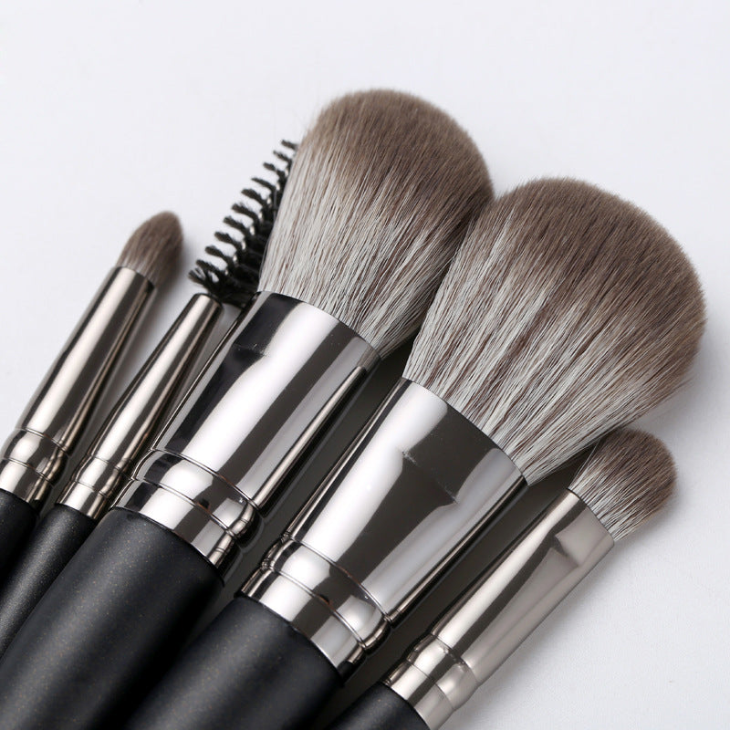Mini Portable Makeup Brush Set - 5-Piece Face Eye Brush Kit with Mesh Bag