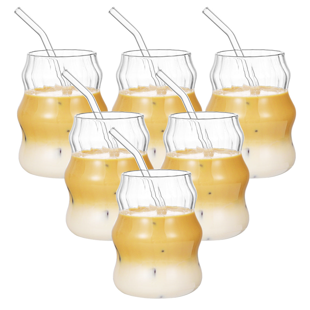 19 Ounce Glass Straw Cups - Set of 6 for Coffee, Juice, Tea
