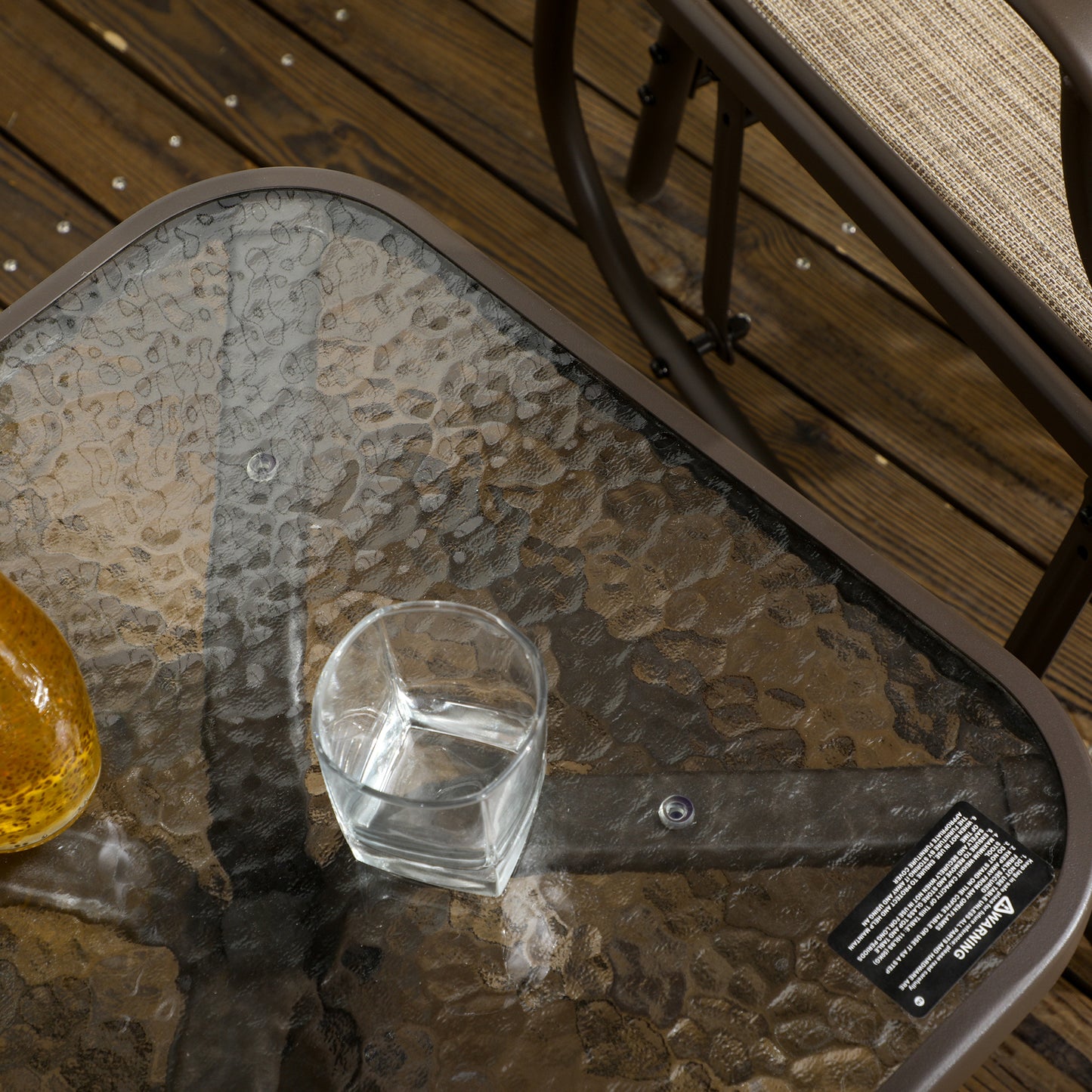 3-Piece Outdoor Glider Chair Set with Glass Table - Brown