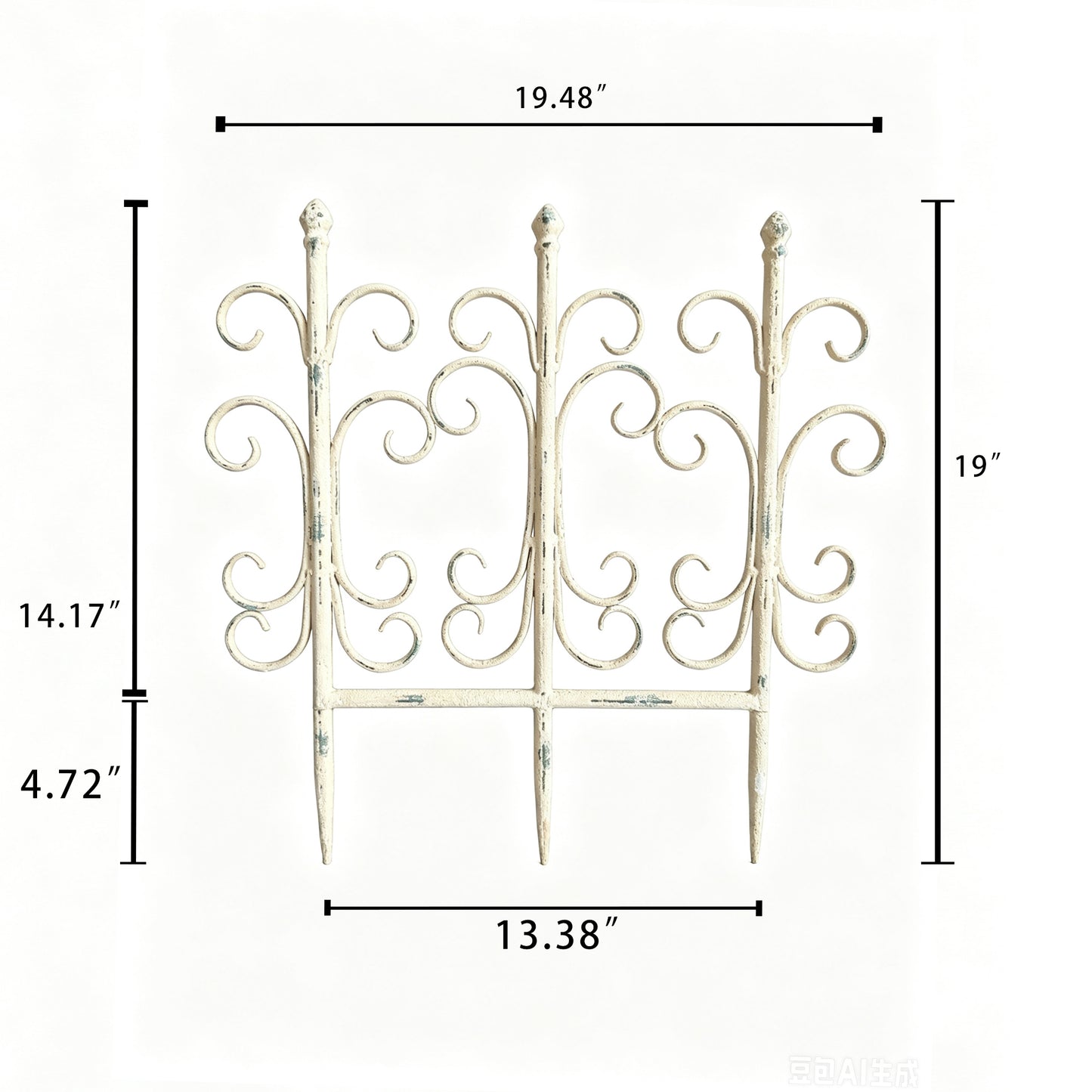 Antique White Iron Garden Fence Panels - Decorative Trellis Set