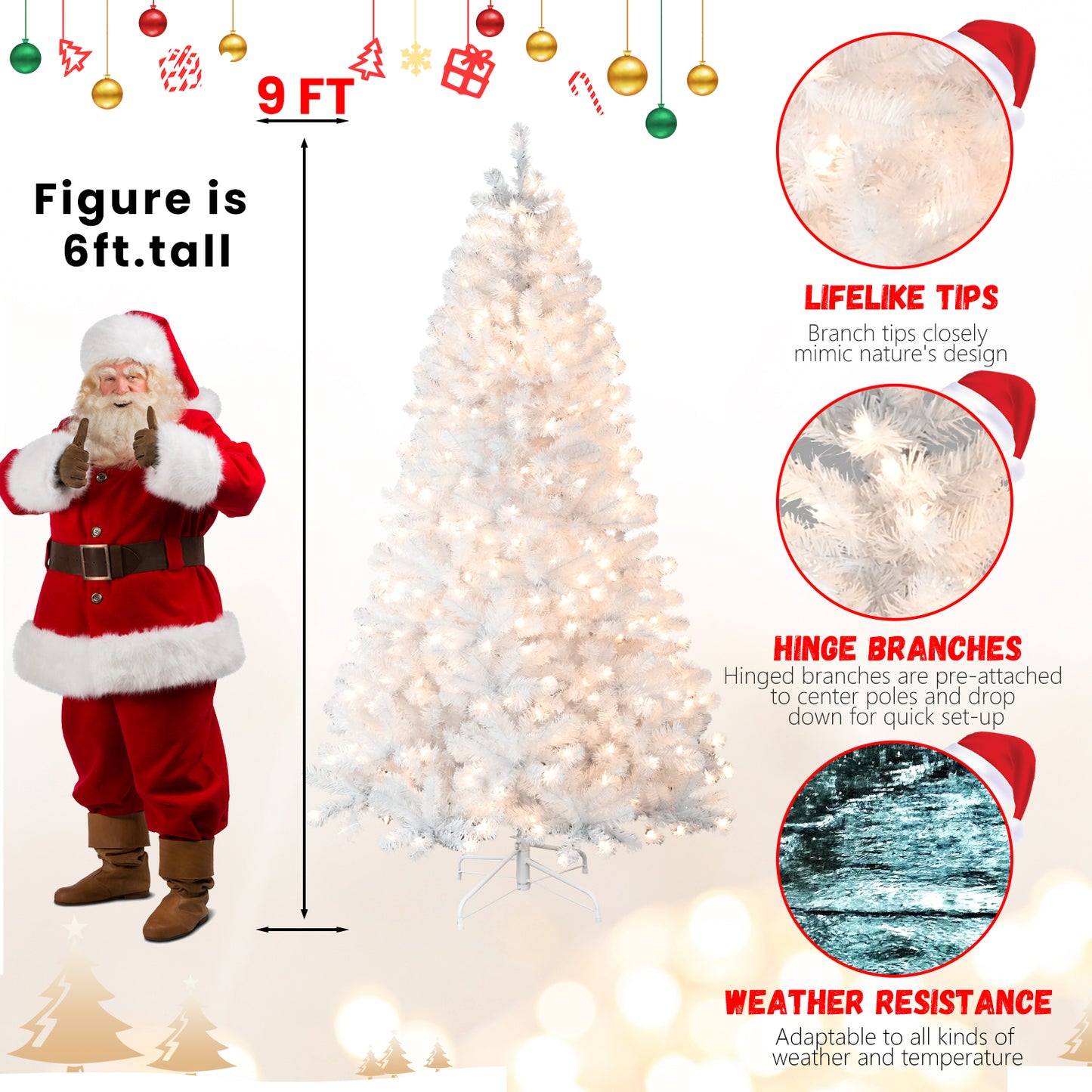 Prelit White PVC Christmas Tree - Multiple Heights Available
