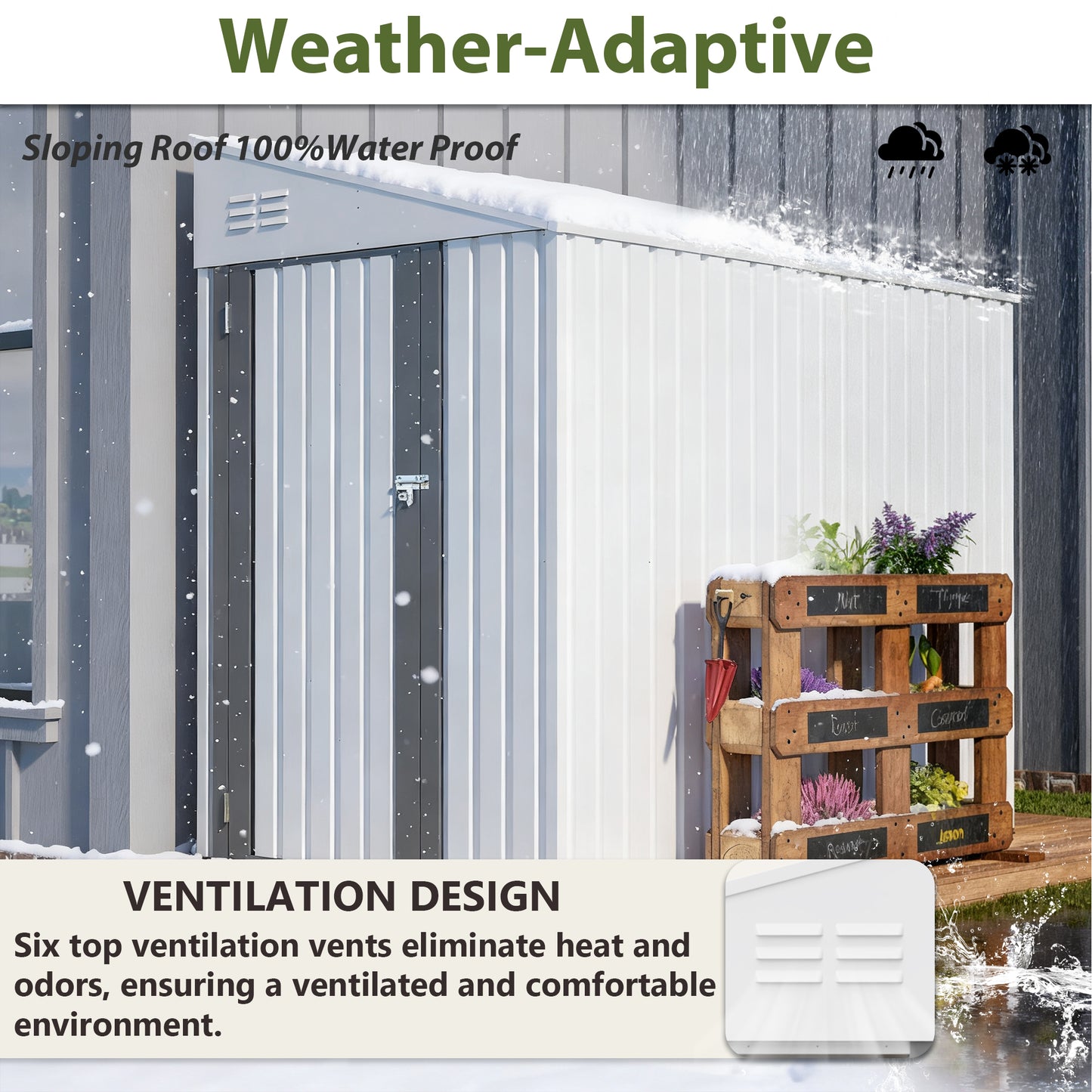 4' x 7' Lean-To Metal Storage Shed with Lockable Door - White