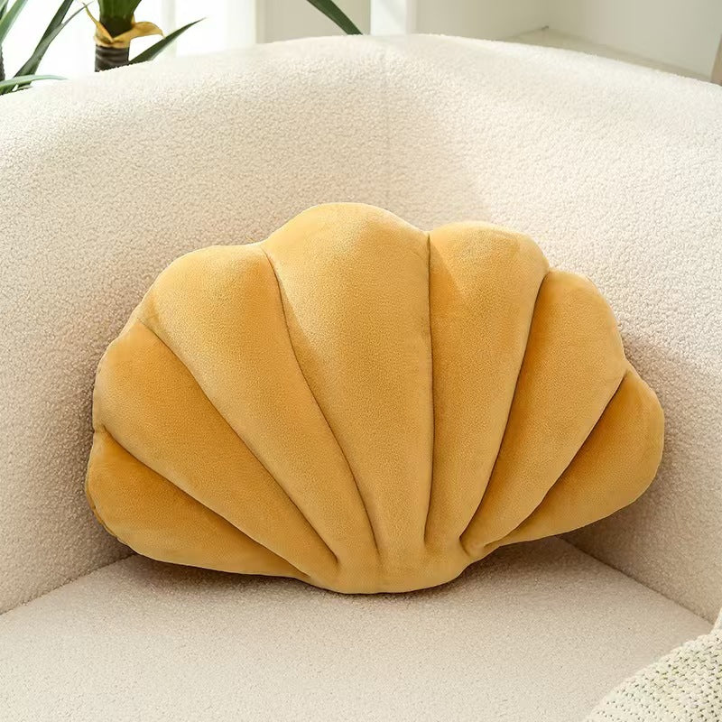 Seashell Shaped Throw Pillow - Velvet Cushion for Sofa & Bedroom Decor - Yellow