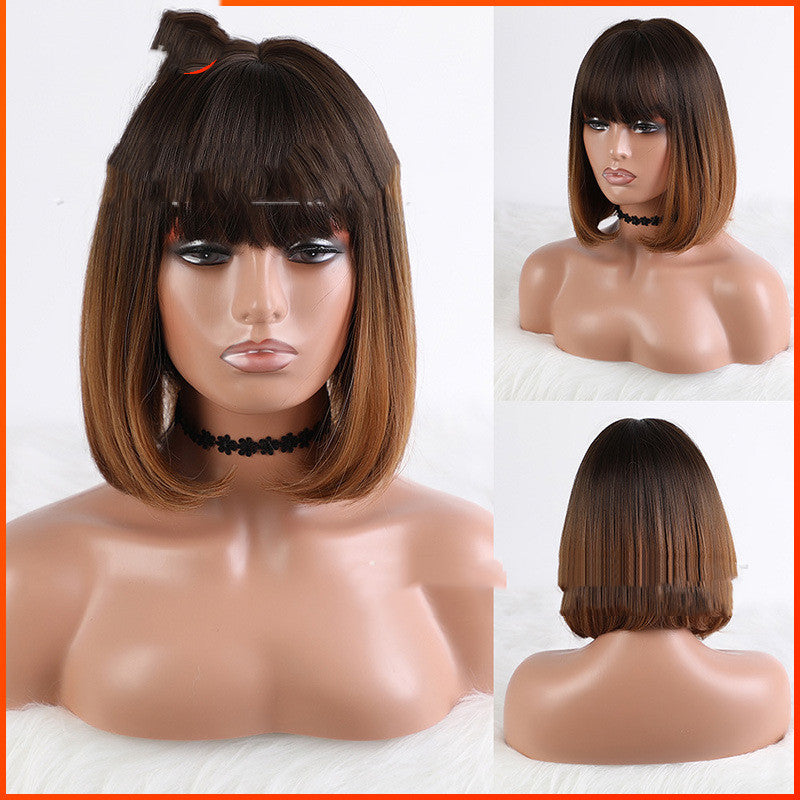 Cute Cartoon Bangs Round Face Wig for Ladies - Korean Style Synthetic Hair, Clavicle Length