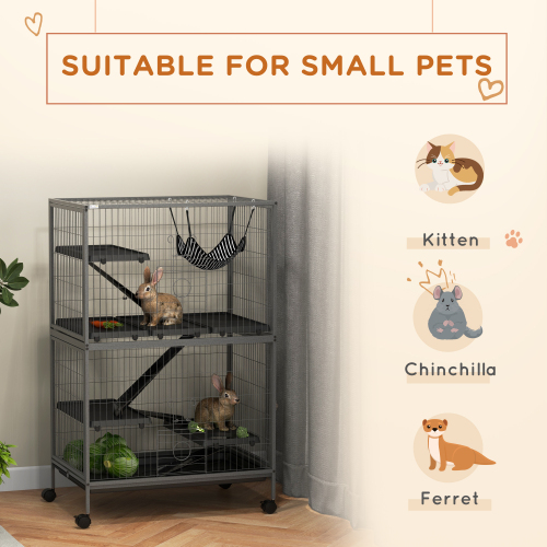 5-Tier Small Animal Cage with Hammock and Heavy Duty Steel Wires - Large Ferret & Chinchilla Habitat, Grey