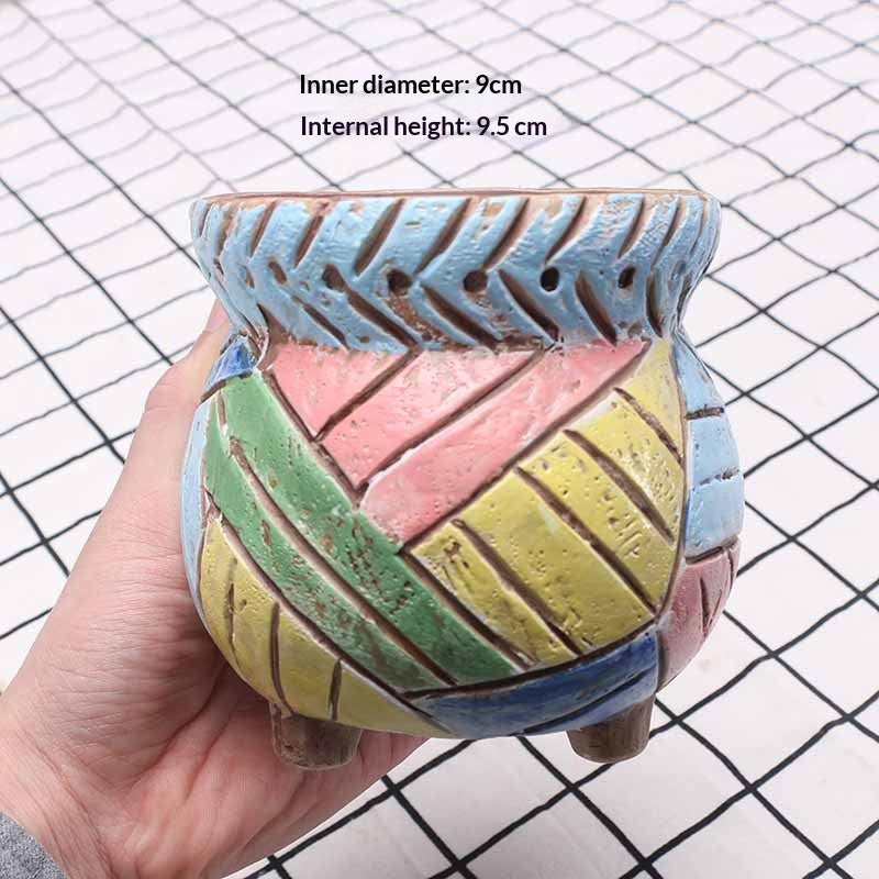 Rustic Ceramic Succulent Planter with 3D Stoneware Design - All Styles