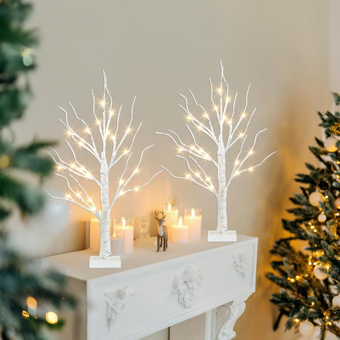 2FT Birch Tree with Warm White LED Lights - Christmas Decor