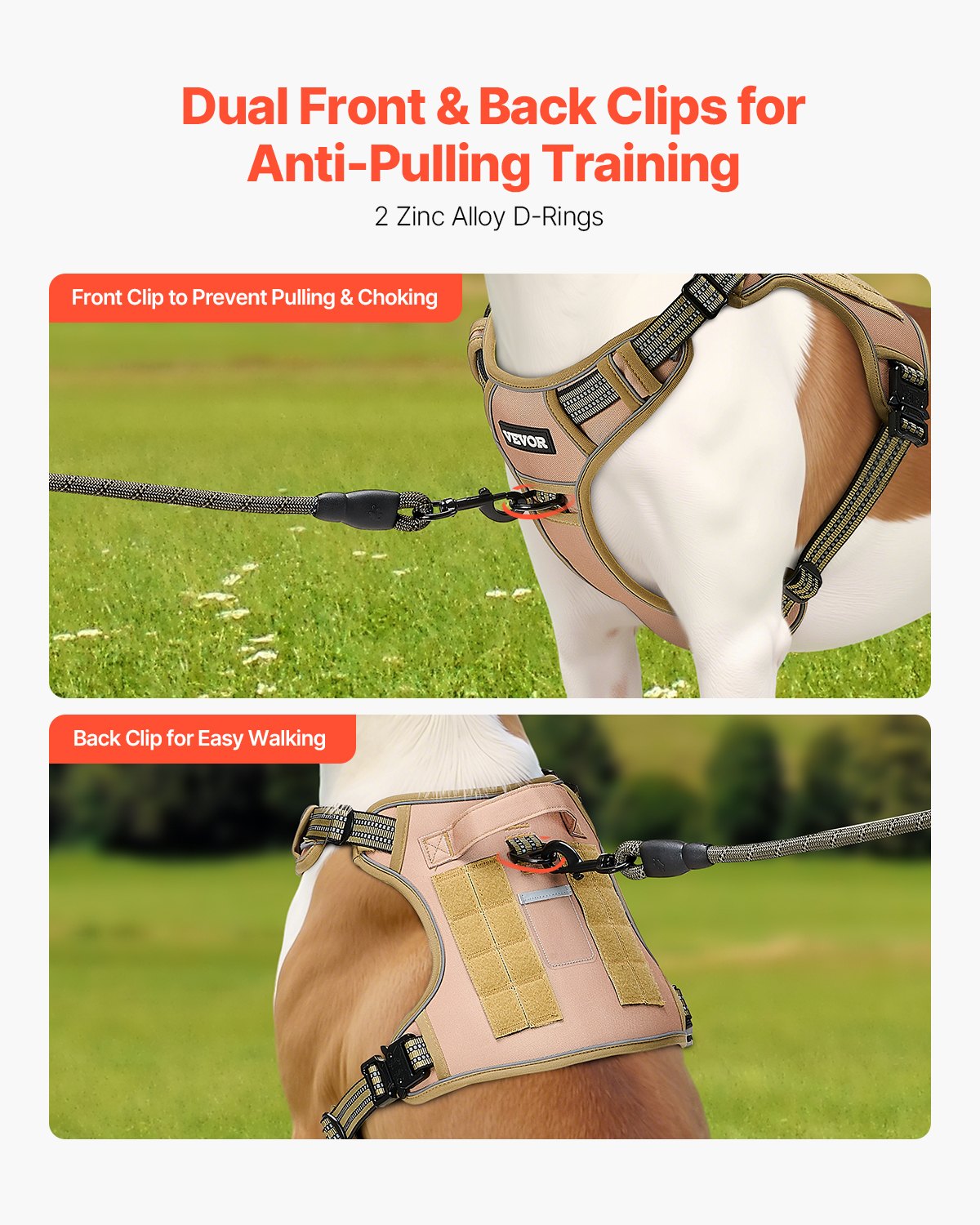 No Pull Tactical Dog Harness for Large Dogs - Adjustable Khaki Vest
