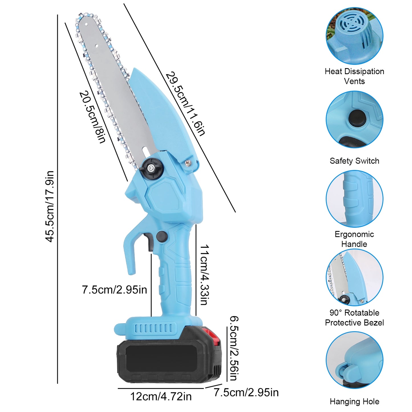 Cordless Mini Chainsaw 8-Inch Portable Tree Pruning & Wood Cutting Tool
